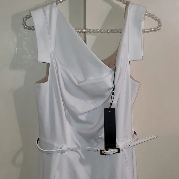 BLACK HALO☆ Cap- Sleeve Belted wide-leg Jumpsuit - Picture 6 of 14